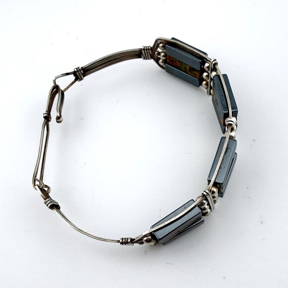 Vintage Sterling Silver Agate and Hematite Bracelet – 7" Artisan Design - Picture 13 of 15